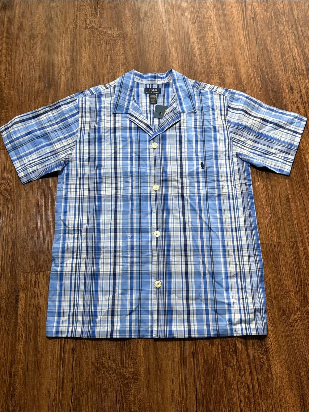 Polo Ralph Lauren Pajama Shirt Blue Plaid Shorts Sleeve Men’s Sz M NWT